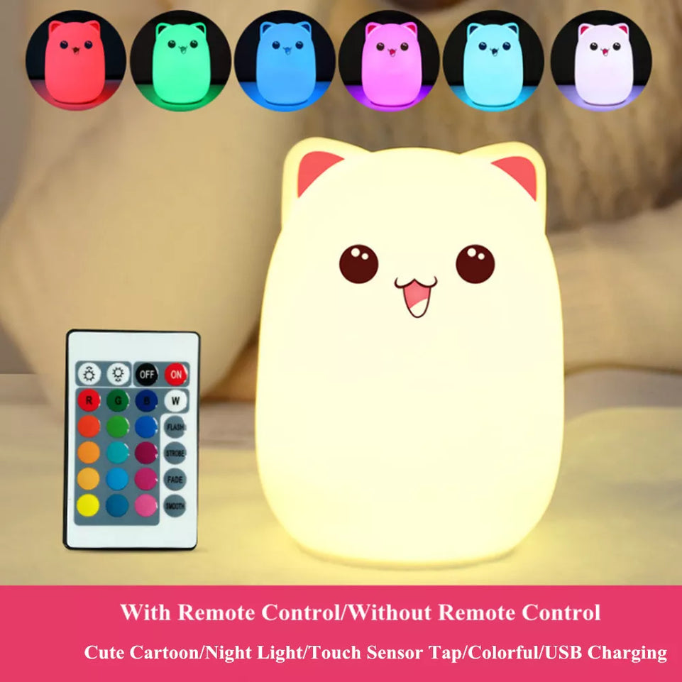 Bear LED Night Light Touch Sensor Remote Control RGB Dimmable USB Rechargeable Cartoon Silicone Desk Lamp for Children Baby Gift